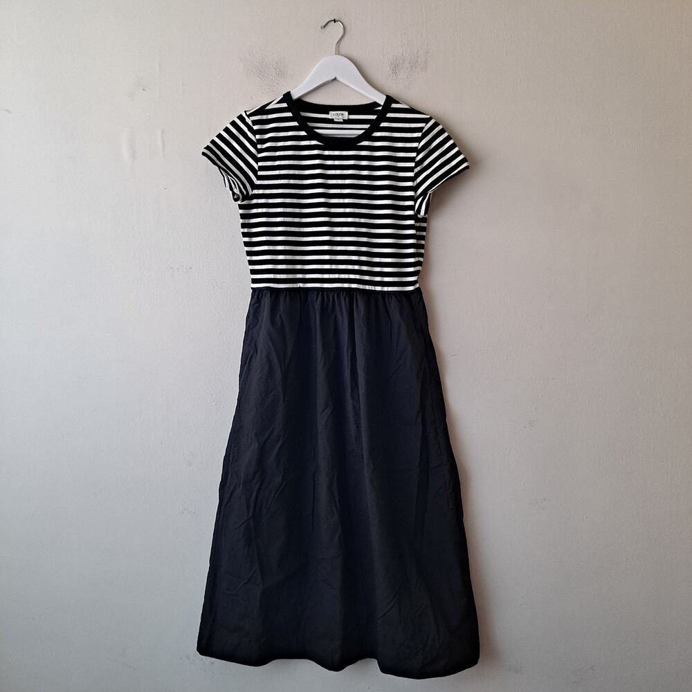 J. Crew Striped Knit Mixy Dress Short Sleeve Midi Black Ivory Womens Size Small - Picture 5 of 12
